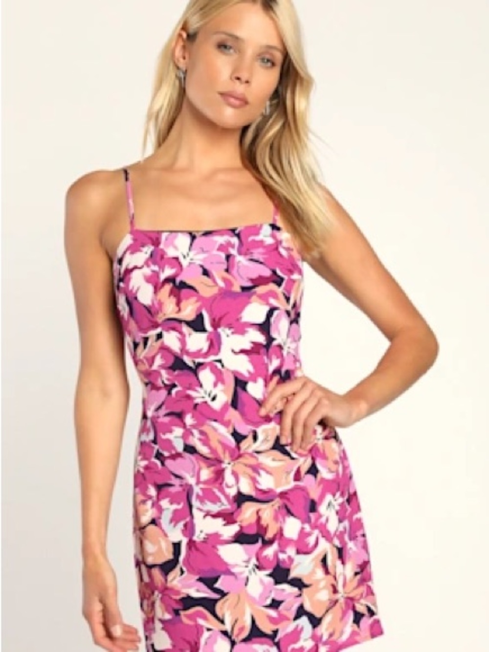 Lulu's Impressions of Love Magenta Floral Print Tie-Back Mini Dress